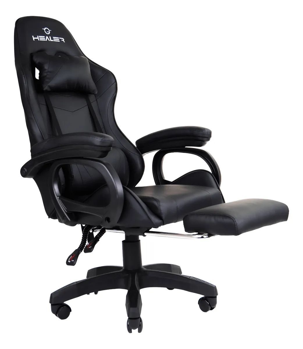 Cadeira Gamer Preto Healer Level com apoio de pés