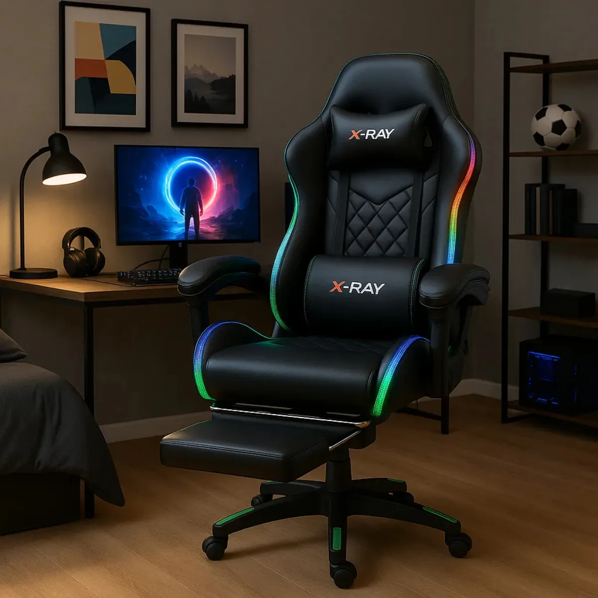 Cadeira Gamer X-Ray Fit LED RGB com apoio de pés