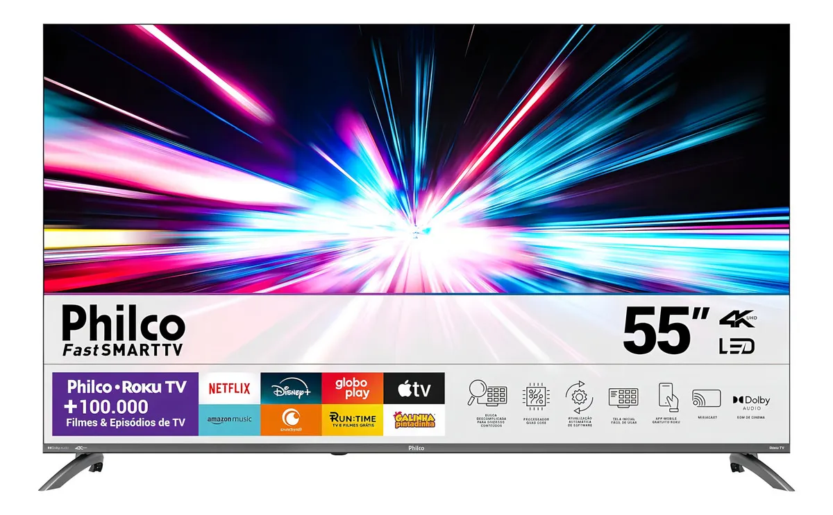 Smart TV 55 Philco 4K UHD Roku TV Dolby Audio P55CRA