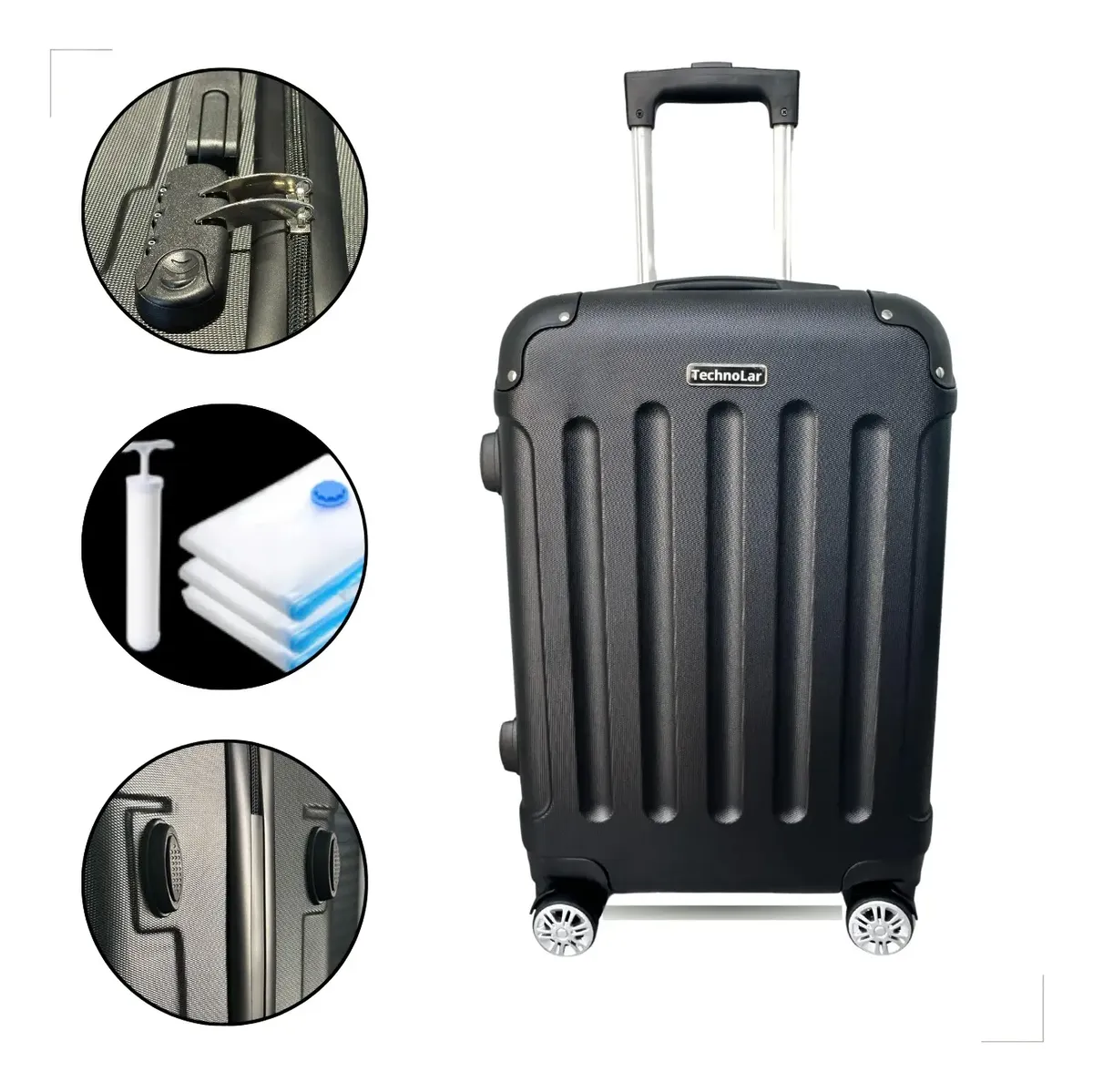 Kit Mala De Bordo Pequena 10kg Rígida Avião + 3 Saco A Vácuo